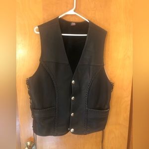 Men’s XL LEATHER MOTORCYCLE RIDING VEST BUFFALO NICKEL SNAPS  BREATHABLE HARLEY